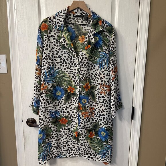 Mlle Gabrielle | Sz 18 Animal Print Tropical Floral Button Up Tunic Top Cover Up - Picture 1 of 9